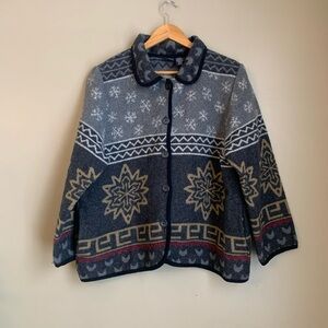 Sonoma Wool Blend Blanket Coat XL Snowflake Winter Print Jacket Pockets Blazer